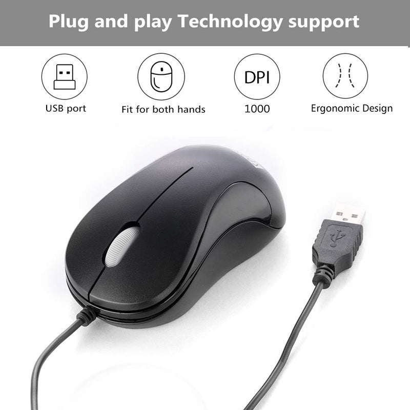 SOON GO Mini USB Wired Mouse for Laptop, Office, Business, Notebook, MacBook, Desktop, Chromebook, PC - Black - Image 3